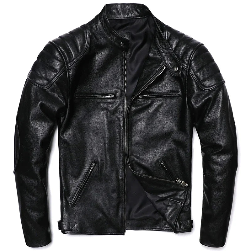 Blouson Homme Moto Classique en Cuir Véritable - BLACKBEARD OUTDOOR INDUSTRIES