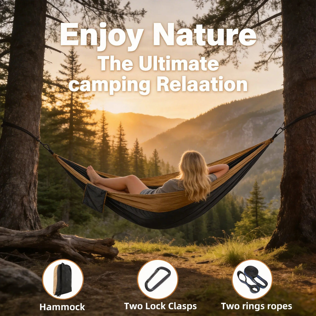 Hamac de Camping Nylon Léger avec Sangles – Portable Randonnée Voyage Jardin