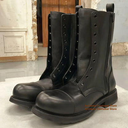 Bottes motardes homme noires à lacets et zip latéral