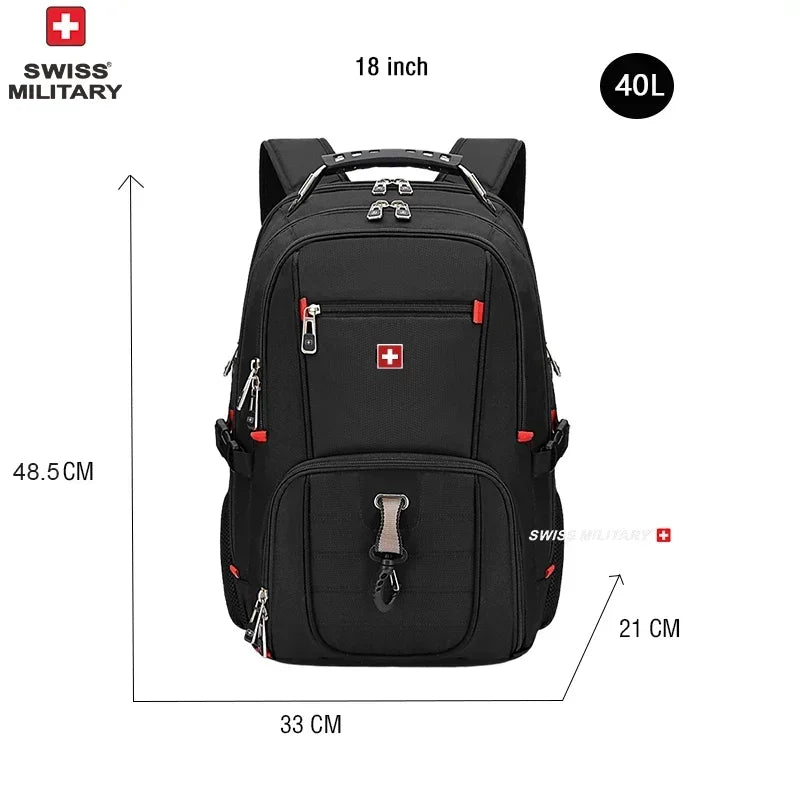 Sac à Dos SWISS 17" pour Ordinateur Portable - Imperméable, avec Port de Charge USB, Multifonction, Style Swiss - Sac de Voyage, de Randonnée et Scolaire - BLACKBEARD OUTDOOR INDUSTRIES