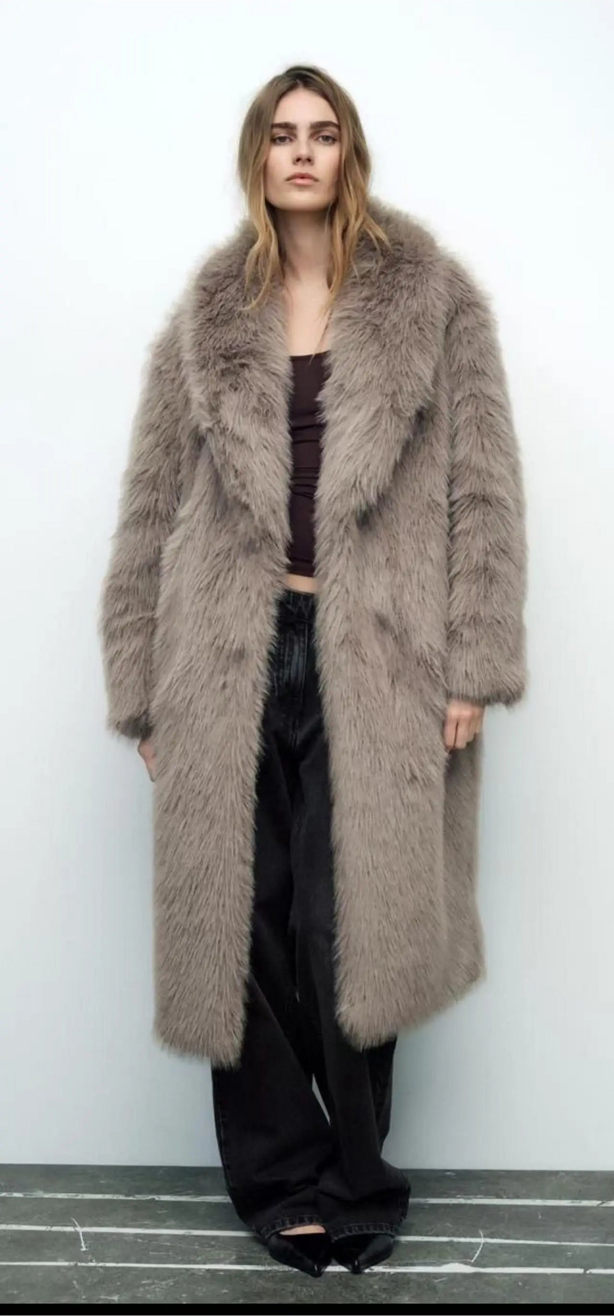Manteau long en fausse fourrure femme, style renard
