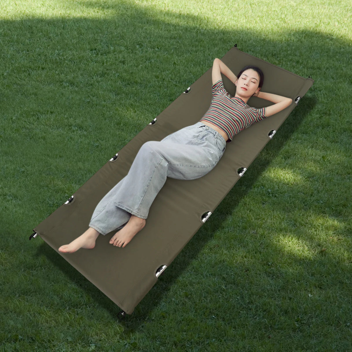 Lit de Camp Pliant Ultra-Léger 150kg – Aluminium 7075 & 6061, Oxford 600D, 190x65cm | Camping, Randonnée, Trekking | Khaki & Vert