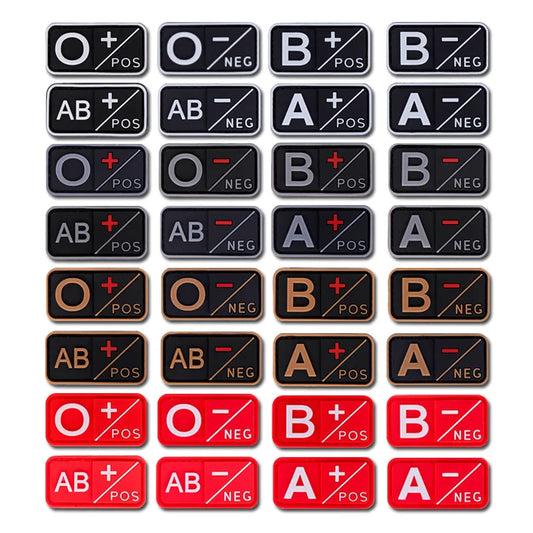 Patch Groupe Sanguin 3D PVC – A B AB O Rh + / - – Écusson Tactique Militaire Hook & Loop 5×2,5 cm - BLACKBEARD OUTDOOR INDUSTRIES