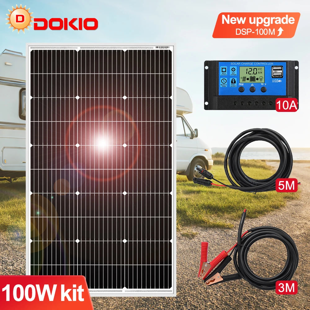 DOKIO Kit de Panneaux Solaires 100W 18V Monocrystalline Étanche pour RV/Domicile/Batterie 12V - BLACKBEARD OUTDOOR INDUSTRIES