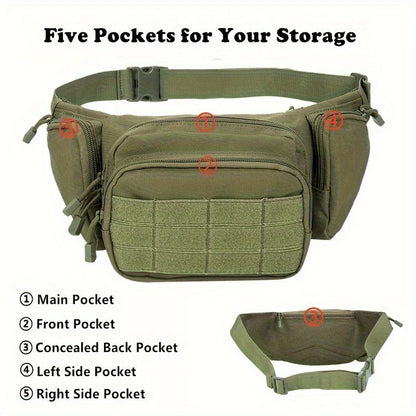 Sacoche banane tactique en nylon résistant – multi‑poches MOLLE avec holster et 4 porte‑chargeurs, idéale pour la randonnée, le vélo et le voyage (Kaki/Noir/Vert) - BLACKBEARD OUTDOOR INDUSTRIES