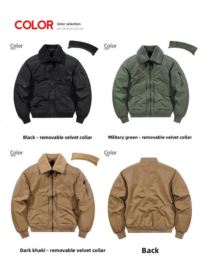 Men's Casual Thickened Cotton Jacket Removable Fur Collar Autumn Winter Warm Stand Collar Looseness Style Chinese Origin BLACKBEARD OUTDOOR INDUSTRIES