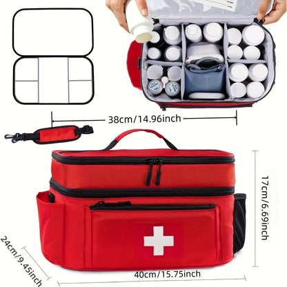 Sac Médical Grande Capacité – Trousse de Secours Portable Double Compartiment, Poche Frontale, Multi-port