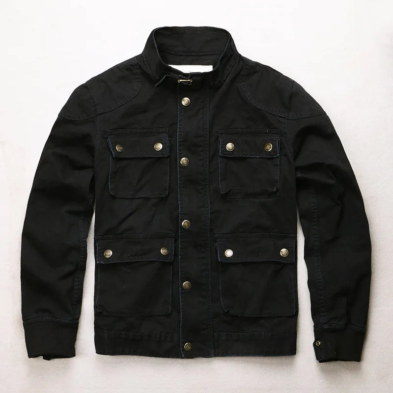 Casual Camouflage Cargo Jacket Mens Cotton Multi Pocket Tactical Coats Stand Collar Fashion Vintage Autumn Bomber Outwear BLACKBEARD OUTDOOR INDUSTRIES