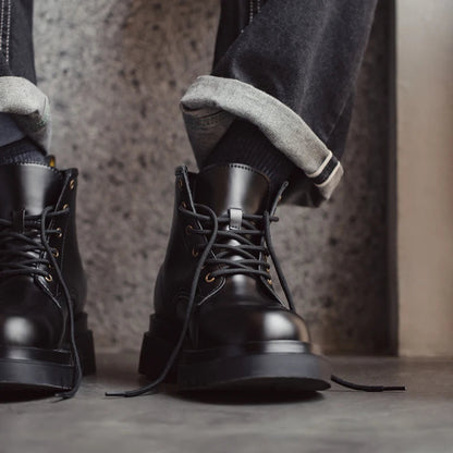 Maden Men's Handmade Cowboy Boots Black Motorcycle Boot British Split Leather TPR Sole Work Safety Boot Mid Outside Shoes BLACKBEARD OUTDOOR INDUSTRIES