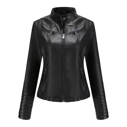 Veste Simili Cuir Moto Femme – 6 Coloris, Col Montant Zip, Printemps Automne