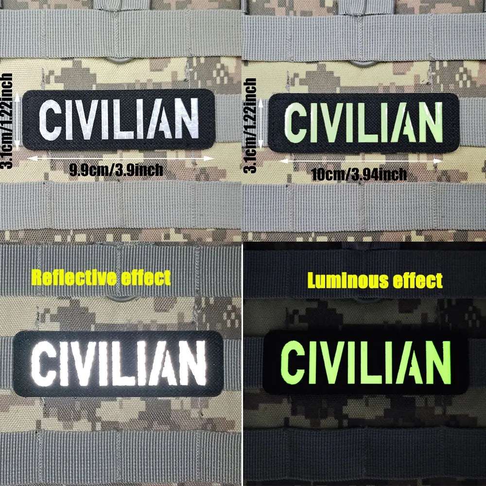Patch Brodé Réfléchissant CIVILIAN – Écusson Tactique Militaire Velcro | Brassard & Sac à Dos