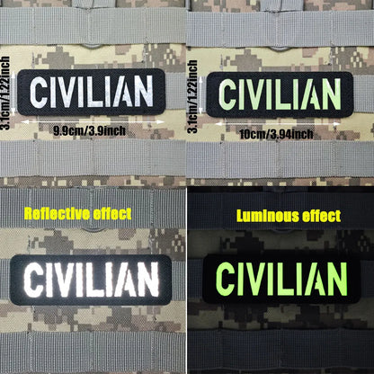 Patch Brodé Réfléchissant CIVILIAN – Écusson Tactique Militaire Velcro | Brassard & Sac à Dos