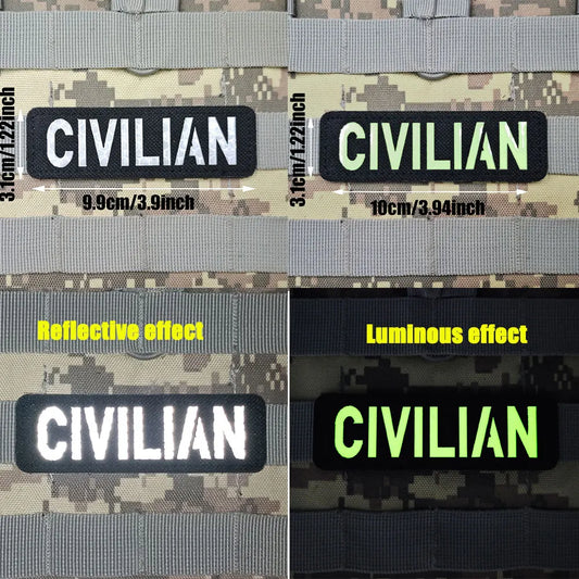 Patch Brodé Réfléchissant CIVILIAN – Écusson Tactique Militaire Velcro | Brassard & Sac à Dos