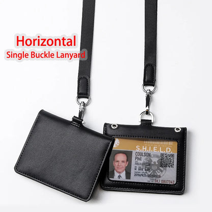 Porte-badge en cuir pour carte et ID avec cordon