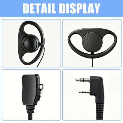 Oreillette PTT 2 Broches en D avec Micro – Compatible Kenwood, Baofeng, TYT, Puxing, Quansheng