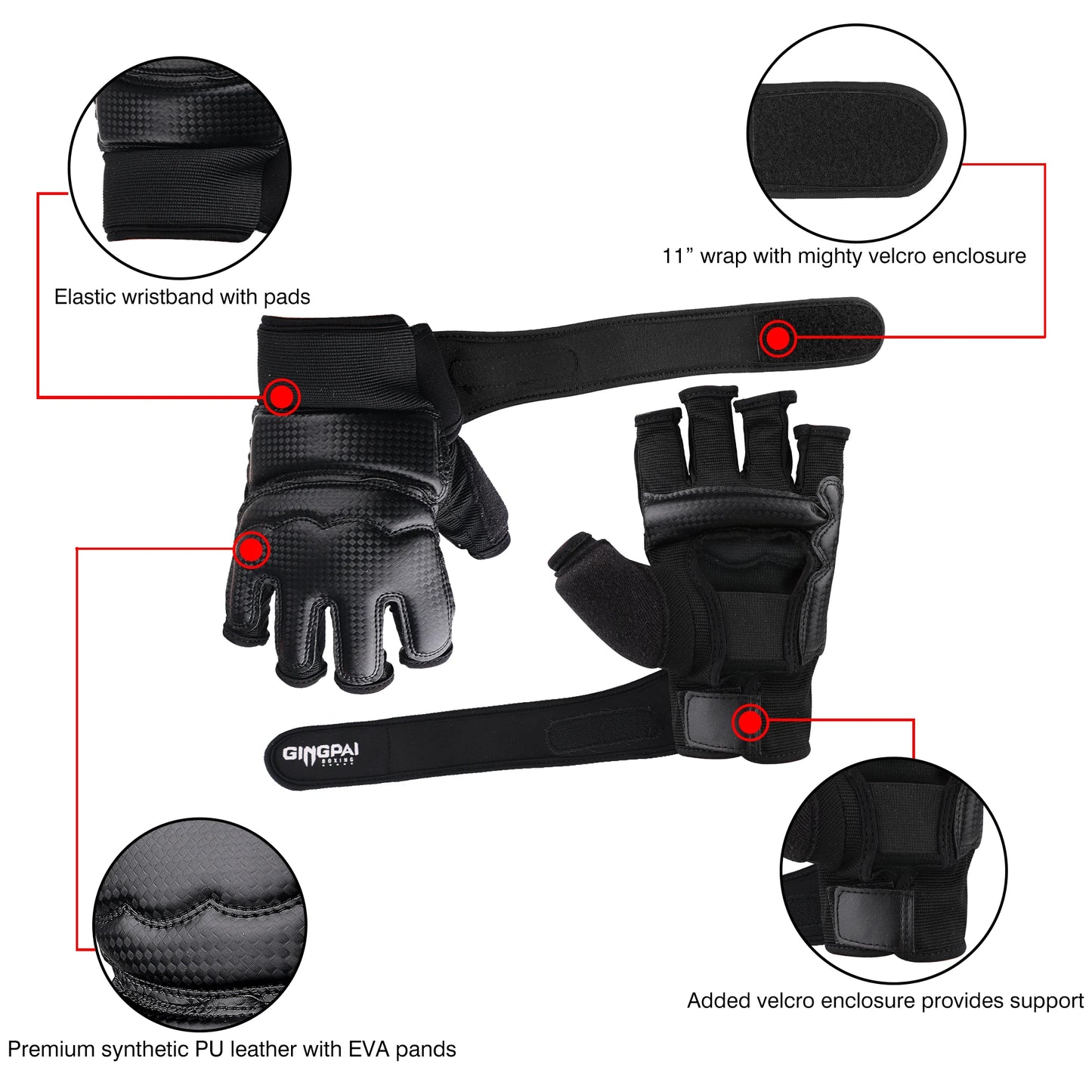 Gants de Boxe Demi-Doigts – MMA / Sanda / Taekwondo / Karaté – Cuir PU – Adulte & Enfant - BLACKBEARD OUTDOOR INDUSTRIES