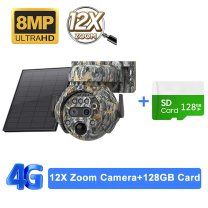 Caméra Solaire Camouflage SHIWOJIA 515-12X 4G 8MP Zoom 12x – Double Objectif, Batterie 7800mAh, IP65 | Chasse & Surveillance Outdoor