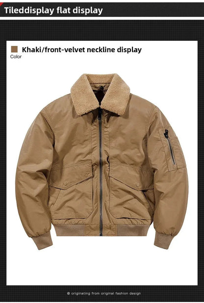 Men's Casual Thickened Cotton Jacket Removable Fur Collar Autumn Winter Warm Stand Collar Looseness Style Chinese Origin BLACKBEARD OUTDOOR INDUSTRIES