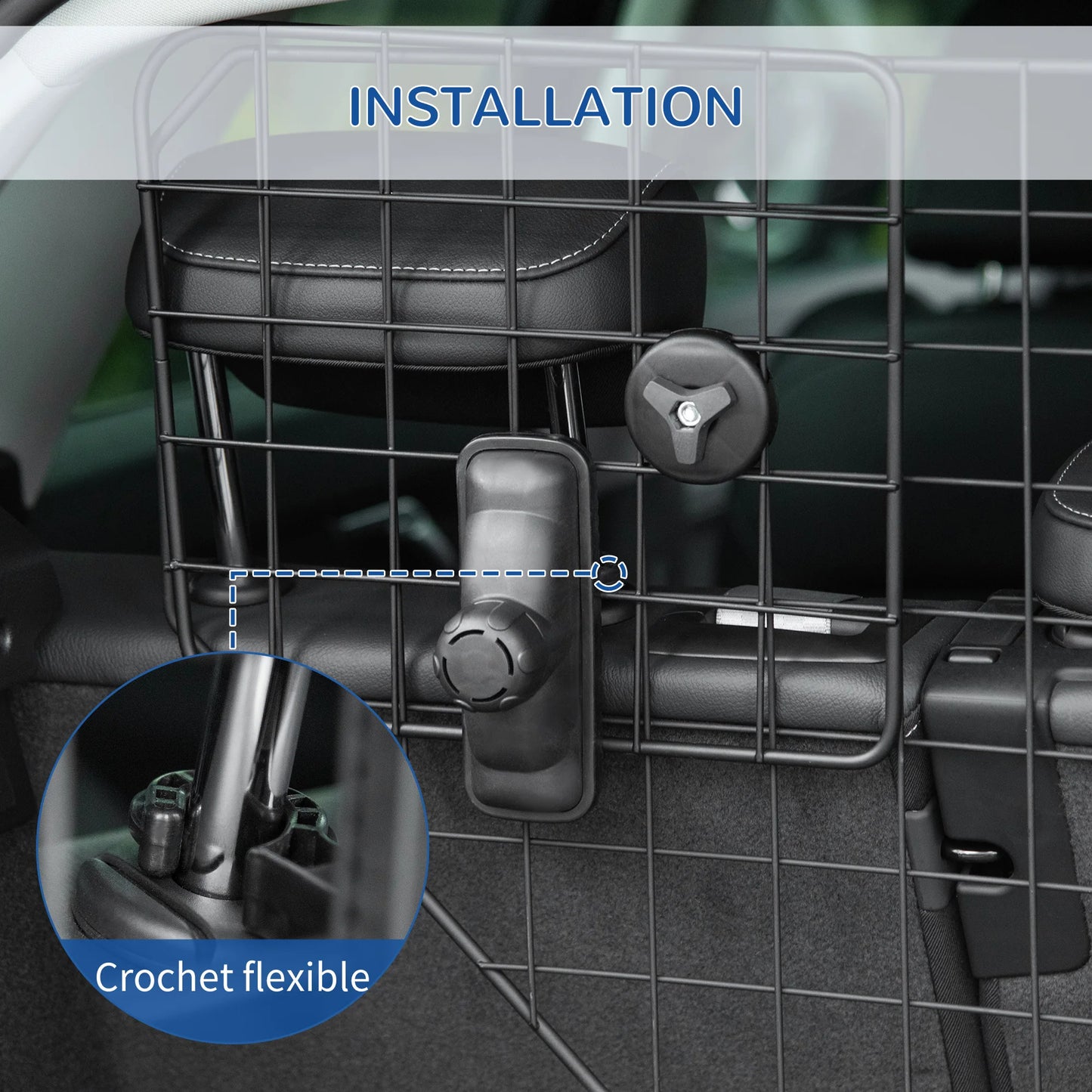Barrière de Sécurité Auto pour Chien PawHut, Ajustable de 90 cm, Barrière de Protection Noire
