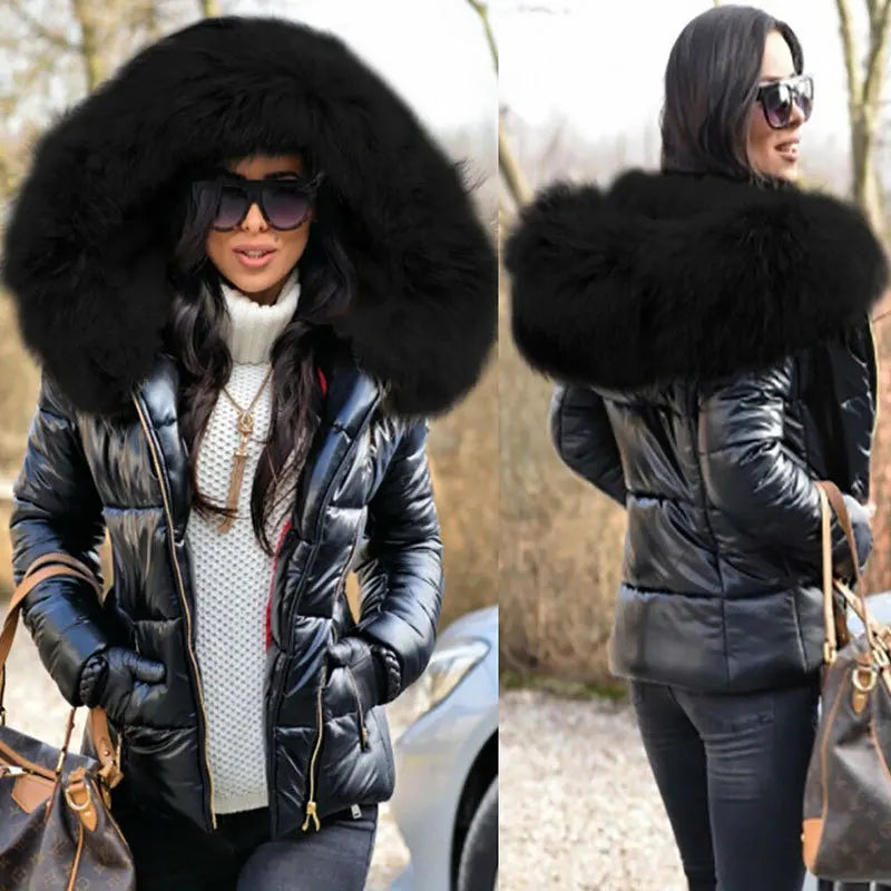 Doudoune Courte Femme à Capuche et Col Fourrure – Veste Matelassée Chaude Hiver
