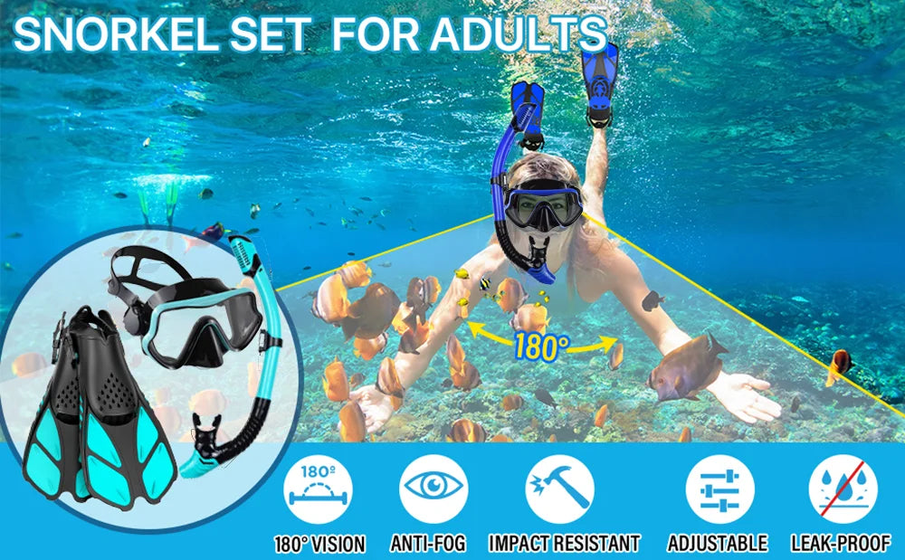 JoyMaySun Set Masque, Palmes et Tuba Adulte – Kit de Plongée Complet avec Sac de Transport - BLACKBEARD OUTDOOR INDUSTRIES