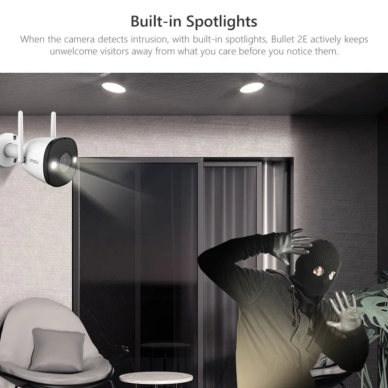 IMOU Bullet 2E – Caméra Extérieure 4MP QHD | Projecteur Intégré | Vision Nocturne Couleur | Détection Humaine | IP67 Étanche | WiFi 5G Ma boutique