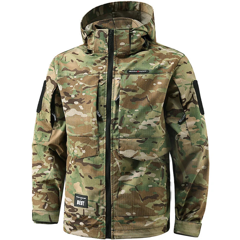 Veste Tactique Camouflage Homme – Coupe-Vent Imperméable Capuche Outdoor