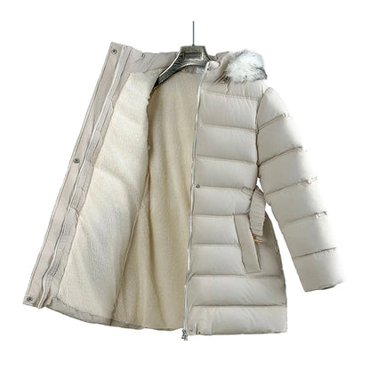 Manteau d'hiver femme matelassé à capuche et ceinture