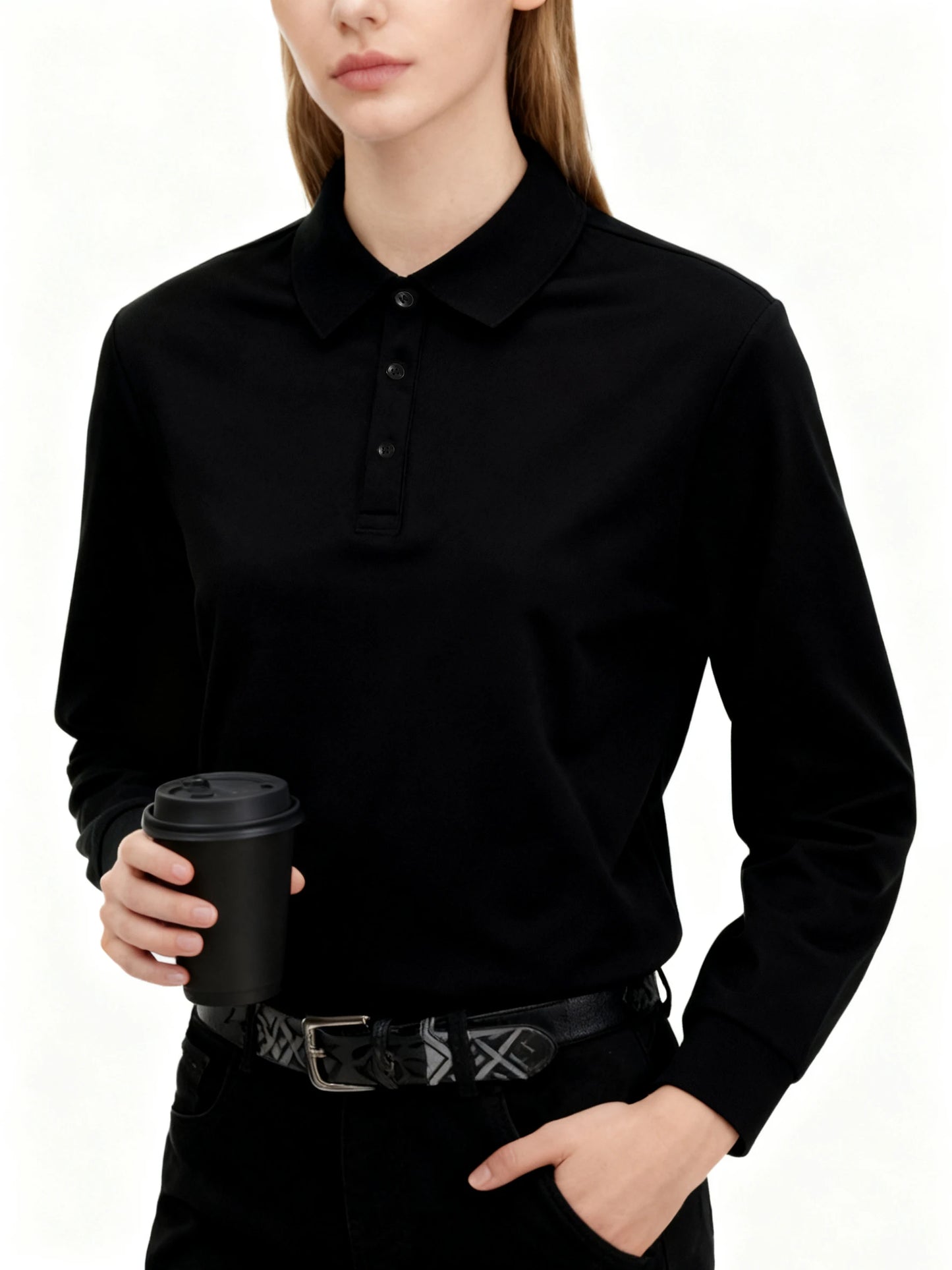Polo Femme Manches Longues Slim – Col Chemise Respirant, Style Sportif S à XXL