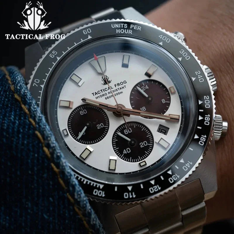 Montre Homme Tactical Frog TF004 – Chronographe Solaire VS75 – Étanche 200M – Verre Saphir – Bracelet Acier Inoxydable - BLACKBEARD OUTDOOR INDUSTRIES