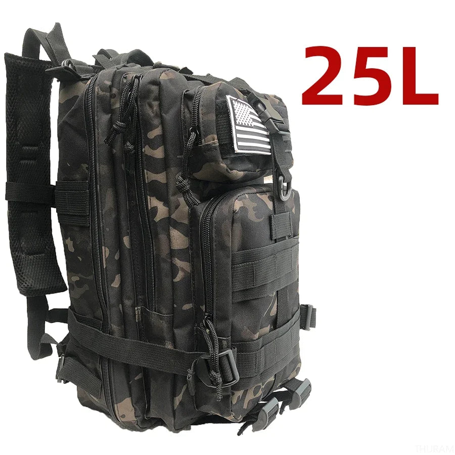 Sac à Dos Tactique MOLLE 25L/50L – Nylon Imperméable, Compatible Laptop | Randonnée, Chasse, Camping