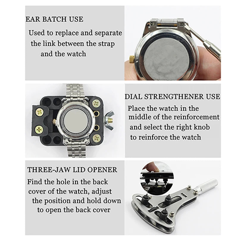 Kit d'Outils de Réparation de Montres - Outils de Remplacement de Piles, Retrait de Maillons, Ouvre-Boîtier, Gants Antistatiques - BOXUEQI BLACKBEARD OUTDOOR INDUSTRIES