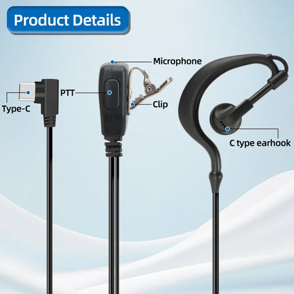 Oreillette USB-C PTT avec Embout Rotatif 360° – Radio PoC Réseau Zello, Compatible GP-268 / GP-298
