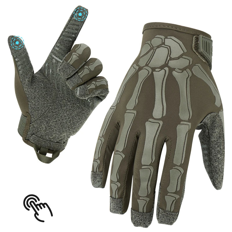 Gants Tactiques Squelette – Doigts Complets, Respirants & Compatibles Tactile – Moto, Airsoft