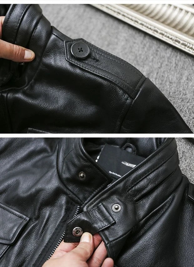 M65 Hunting100% Genuine Leather Jacket Men Cowhide Mid-length Multiple Pockets Coat Winter Autumn Windproof Motorcycle Outwear BLACKBEARD OUTDOOR INDUSTRIES