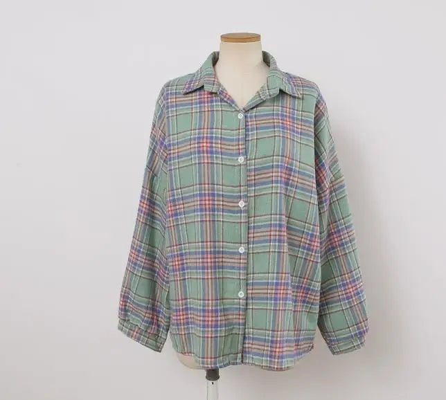 Chemise à Carreaux Femme Manches Longues – Coupe Loose Vintage Preppy Style