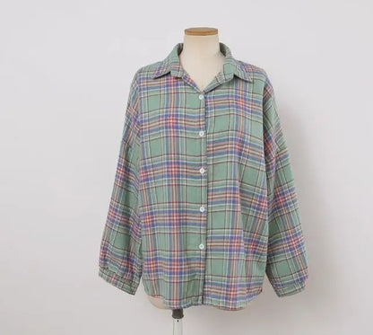 Chemise à Carreaux Femme Manches Longues – Coupe Loose Vintage Preppy Style