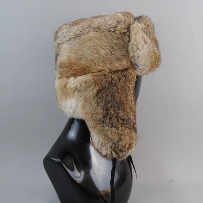 Chapka Trappeur en Vraie Fourrure de Lapin - Oreillettes, Ski et Hiver