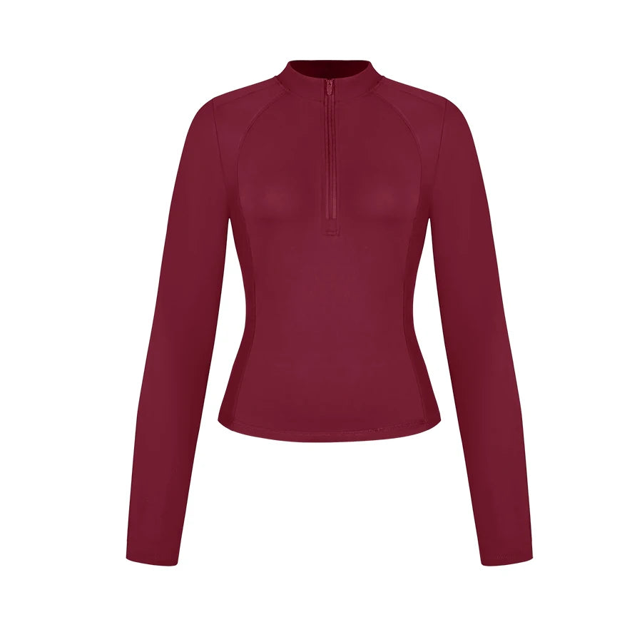 Chemise Randonnée Femme Manches Longues – Demi-Zip Poches Pouces Camping Outdoor