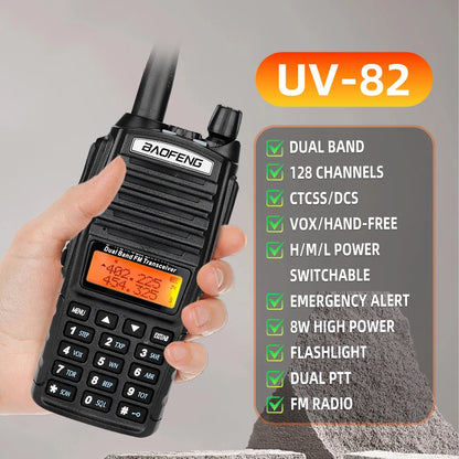 Talkie-Walkie Baofeng UV-82 Double PTT 5W/8W – Radio Amateur VHF/UHF, Portée 10 km
