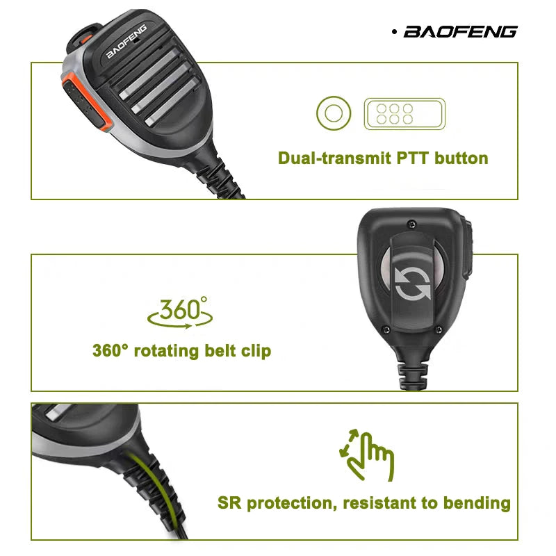 Micro-Haut-Parleur PTT Étanche Baofeng – Compatible UV-9R Pro, UV-68, BF-9700, Ham Radio