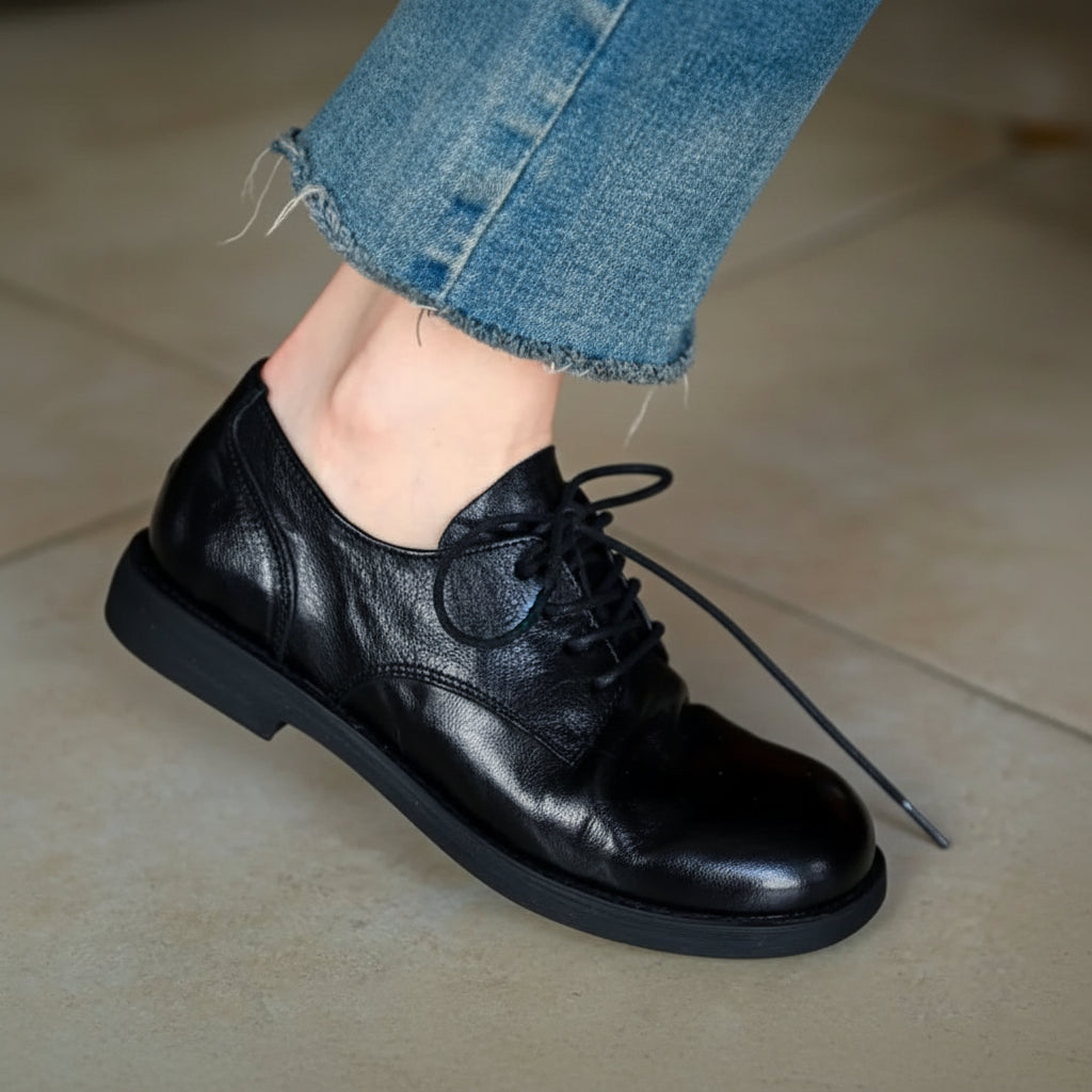 Oxford Femme Cuir Véritable – Lacets Bout Rond Style Britannique