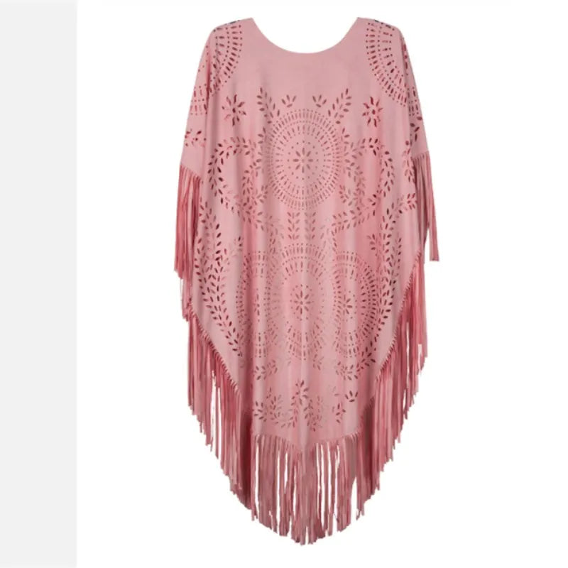 Poncho Cape Femme Bohème à Franges – Châle Vintage Floral Toutes Saisons