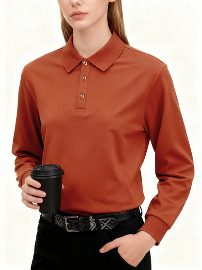 Polo Femme Manches Longues Slim – Col Chemise Respirant, Style Sportif S à XXL