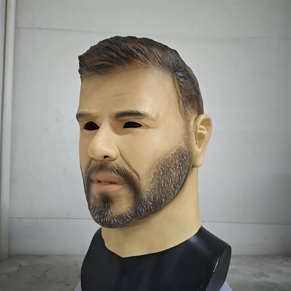 Masque intégral homme barbu en latex pour scène et vidéo