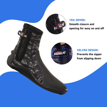 Bottes de Plongée Néoprène 5MM HISEA – Montantes, Imperméables, Antidérapantes | Surf, Scuba, Snorkeling | EU 36-45