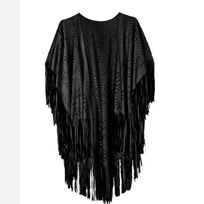 Poncho Cape Femme Bohème à Franges – Châle Vintage Floral Toutes Saisons