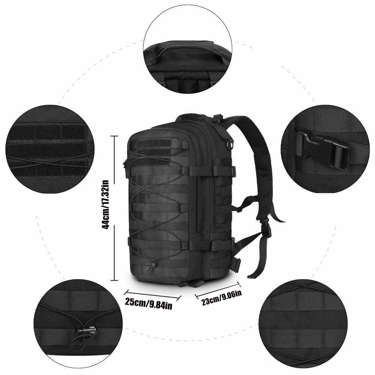 Sac à dos tactique noir 55–60 L – Nylon 1000D et MOLLE