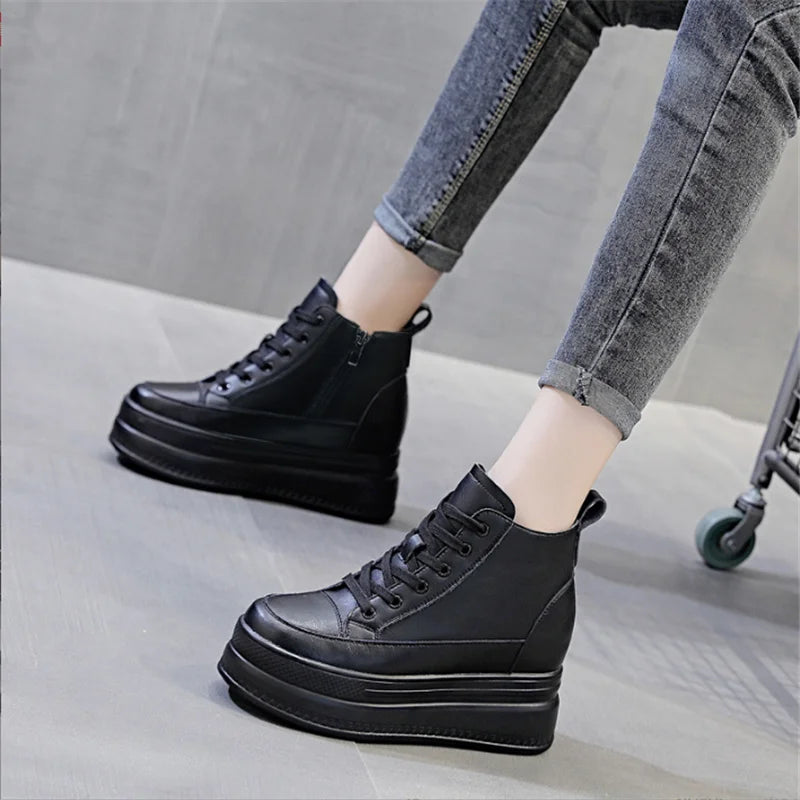 Bottines compensées femme noires à semelle épaisse