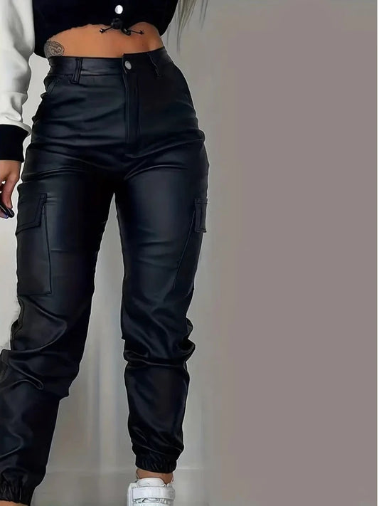 Pantalon Cargo Femme Simili Cuir Noir Y2K – Taille Haute & Coupe Slim - BLACKBEARD OUTDOOR INDUSTRIES